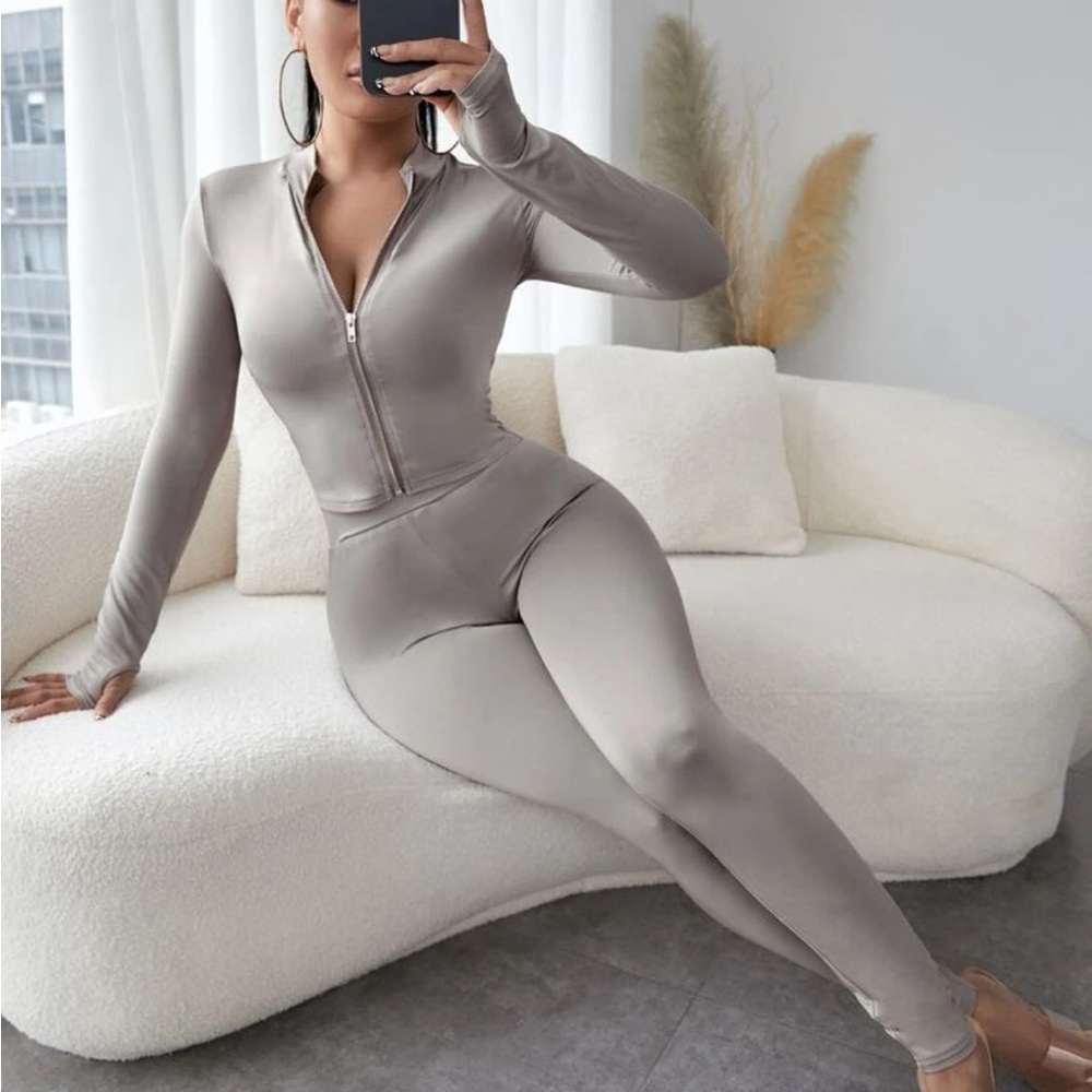 SHEIN - Gray Jacket & Legging Two Piece Set